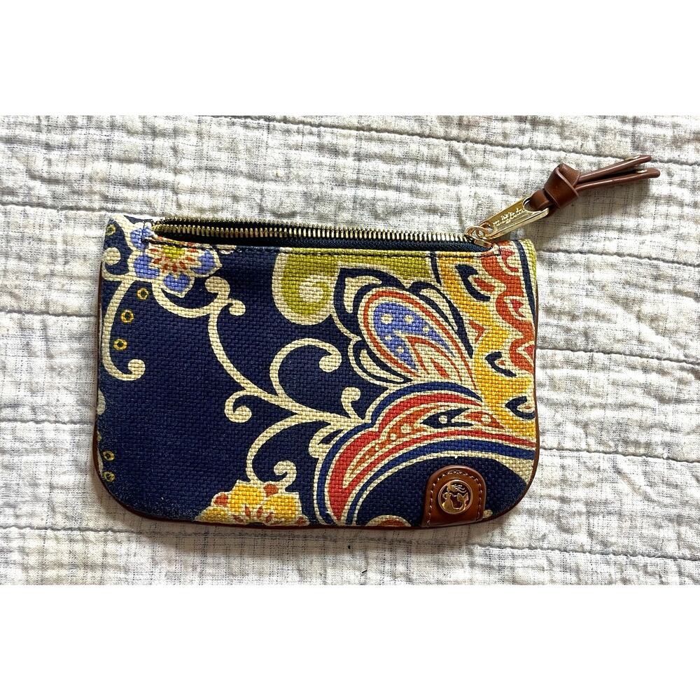Spartina 449 Mary Lavinia Jacquard Linen Wristlet Leather Trim Boho Coastal EUC